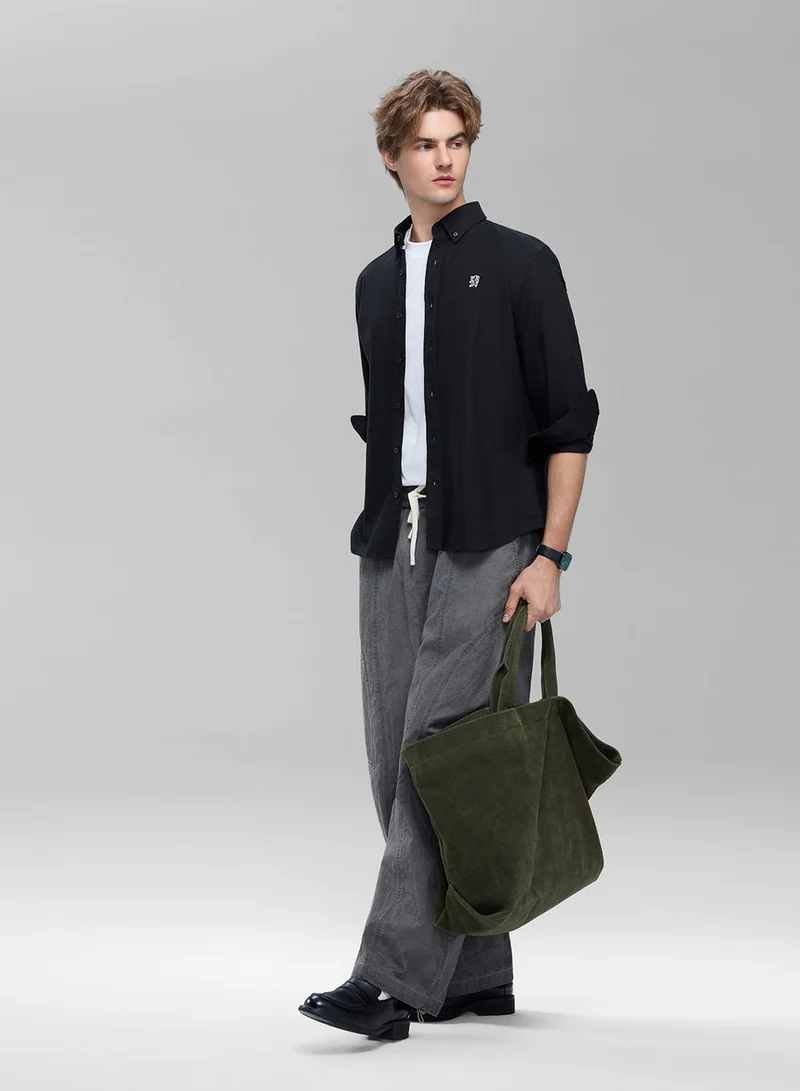 Giordano Men’s Cotton Slim Oxford Shirt with Embroidery