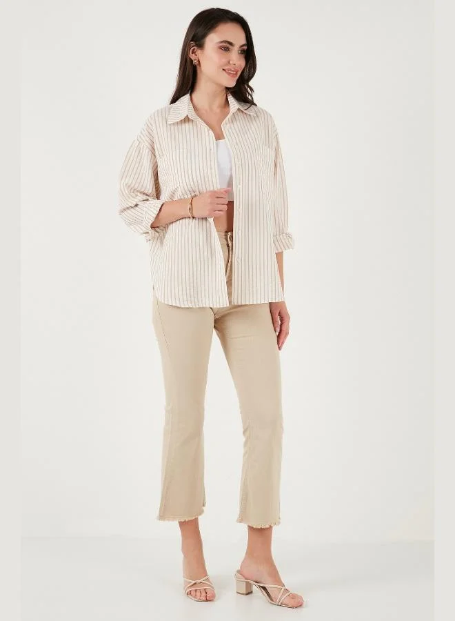 ليلا قميص نسائي مخطط بأكمام طويلة بقصة عادية من ليلا