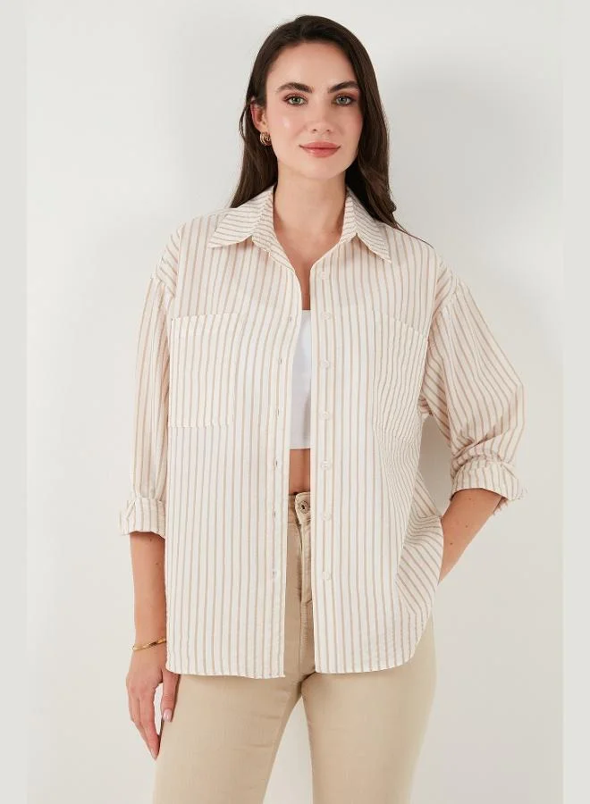 ليلا قميص نسائي مخطط بأكمام طويلة بقصة عادية من ليلا