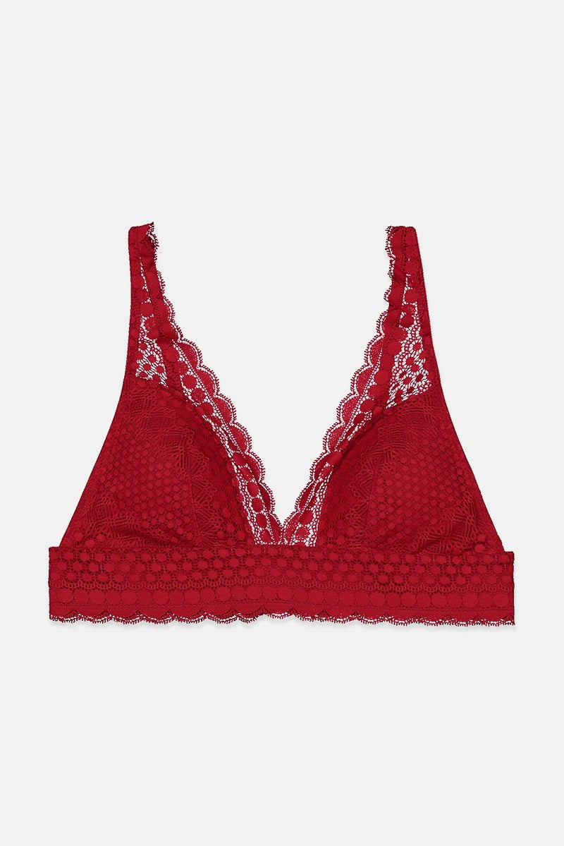 Etam Women Padded Lace Bra, Red - Image 1