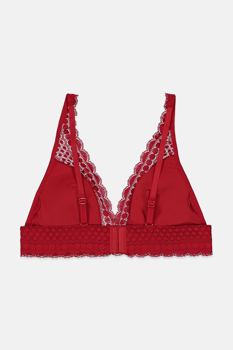 Etam Women Padded Lace Bra, Red - Image 2
