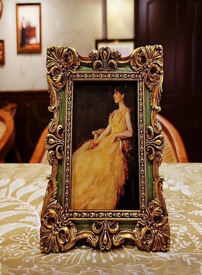 سيسو إطار صور عتيق من CISOO مقاس 4x6، مزخرف باللونين الأخضر والذهبي، مناسب للعرض على الطاولة أو الحائط، بتصميم زهري أنيق، قطعة فنية رائعة لمعرض الصور. - Image 2