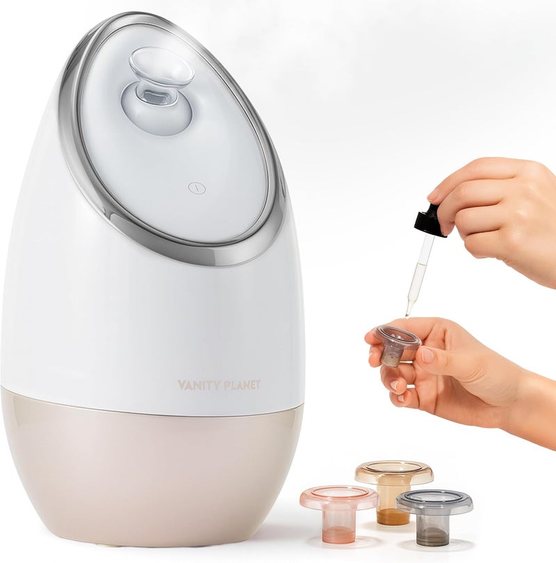 Vanity Planet Aira Ionic Facial Steamer (Beige) - Pore Cleaner That Detoxifies, Cleanses and Moisturizes - Adjustable Nozzle, Water Tank with 3 Essential Oil Baskets - Image 1