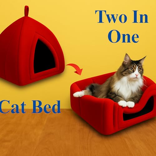 ZEXSAZONE Dome Shape Soft Plush Pet Bed for Puppies, Small Dogs & Cats | Cozy Indoor Pet House with Removable & Washable Cushion | Warm Cave Design Winter & Summer Pet Bed (42 x 40 x 40 CM) Red - Image 4
