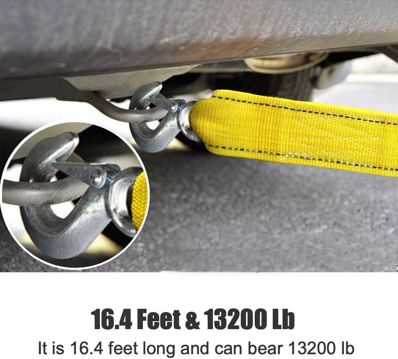 Gihunk Heavy Duty Tow Strap with Safety Hooks | 2” x 16.4’ | 13200 LB Capacity, Tow Rope Yellow Shackle for Vehicle Recovery, Hauling, Stump Removal & Much More,Best Towing Accessory for Car - Image 4