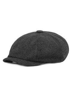 Herringbone Flat Cap Beret Mens Vintage Newsboy Hat black dark gray herringbone pattern
