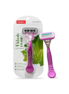 4 Blade Reusable Hair Removal Razor For Women - 1 Pcs | With Aloe Boost For Smooth Arms, Legs, Underarms & Bikini Line | Women Razor