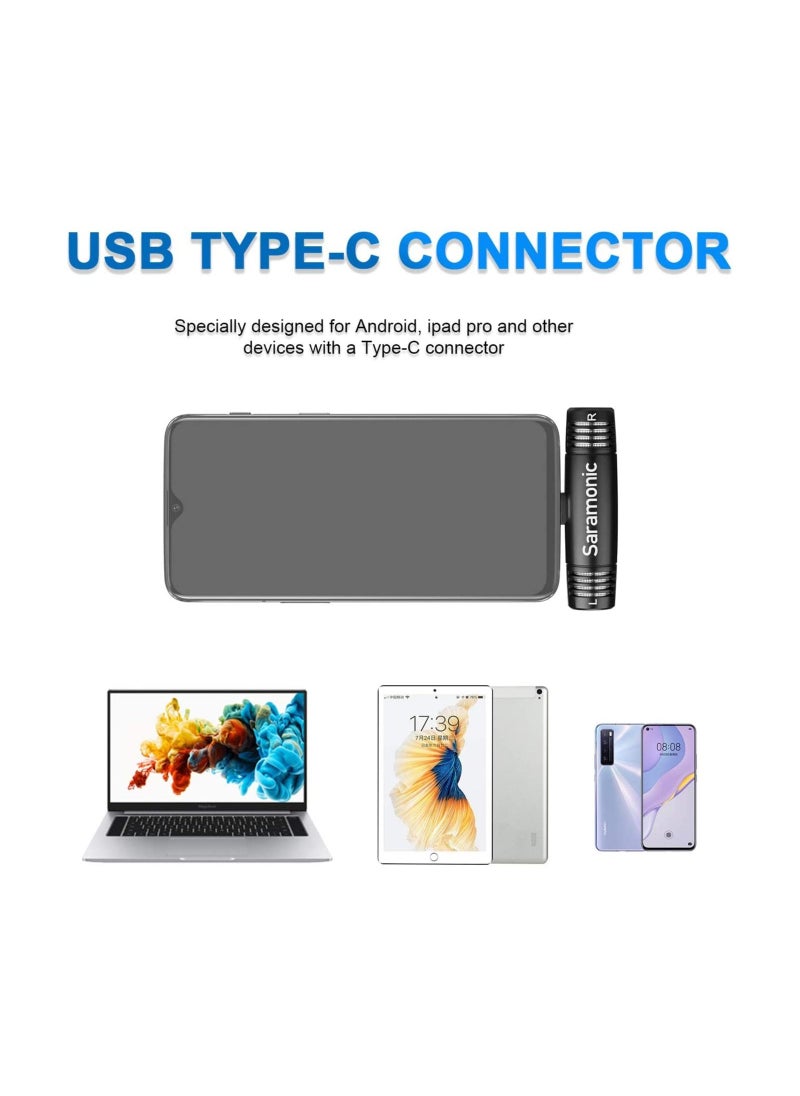 Saramonics - USB C-C / Saramonic Microphone SPMIC510UC Built-in Stereo Condenser Plug and Play Microphone Type-C Compatible with iPad Pro, Samsung Galaxy, LG, HTC Google, and other USB-C devices for video - Image 1