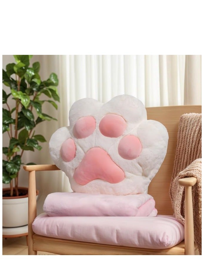 2 in 1 Throw Pillow Set, Cat Paw Sofa Pillow + Sleeping Blanket, Soft Pillow Cushion with Hand Warmer Design for Sofa Bed Chair, Cute Cat Paw Pillow and Plush Blanket for Home Office Car  Air Conditioned Room (White)  - Image 1