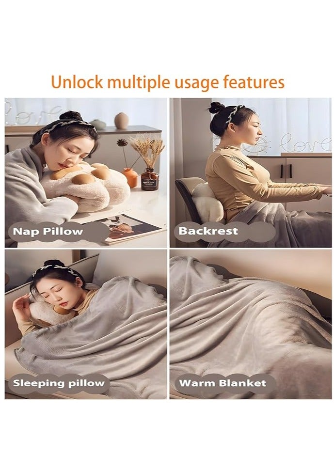 2 in 1 Throw Pillow Set, Cat Paw Sofa Pillow + Sleeping Blanket, Soft Pillow Cushion with Hand Warmer Design for Sofa Bed Chair, Cute Cat Paw Pillow and Plush Blanket for Home Office Car  Air Conditioned Room (White)  - Image 3