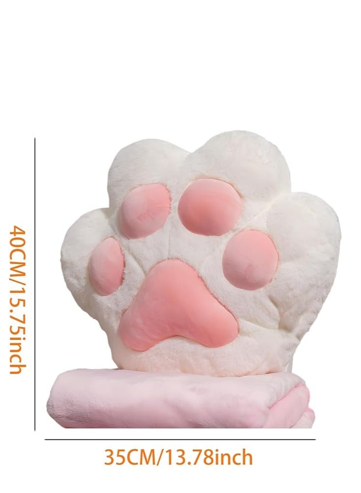 2 in 1 Throw Pillow Set, Cat Paw Sofa Pillow + Sleeping Blanket, Soft Pillow Cushion with Hand Warmer Design for Sofa Bed Chair, Cute Cat Paw Pillow and Plush Blanket for Home Office Car  Air Conditioned Room (White)  - Image 2