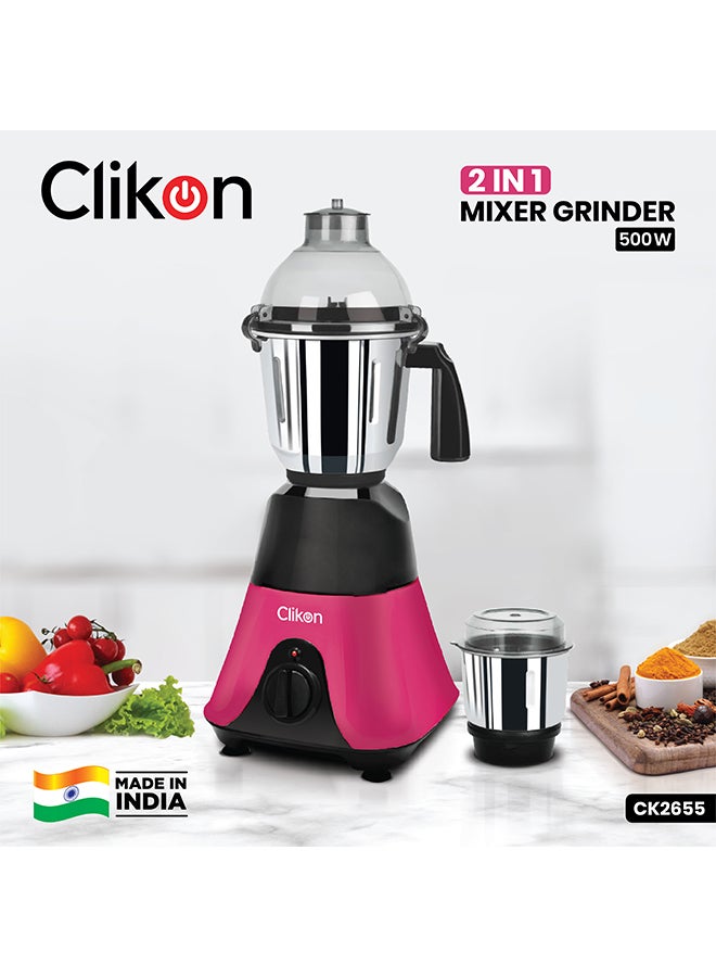 Clikon 2-In-1 Mixer Grinder 500 W CK2655 Pink/Black - Image 2