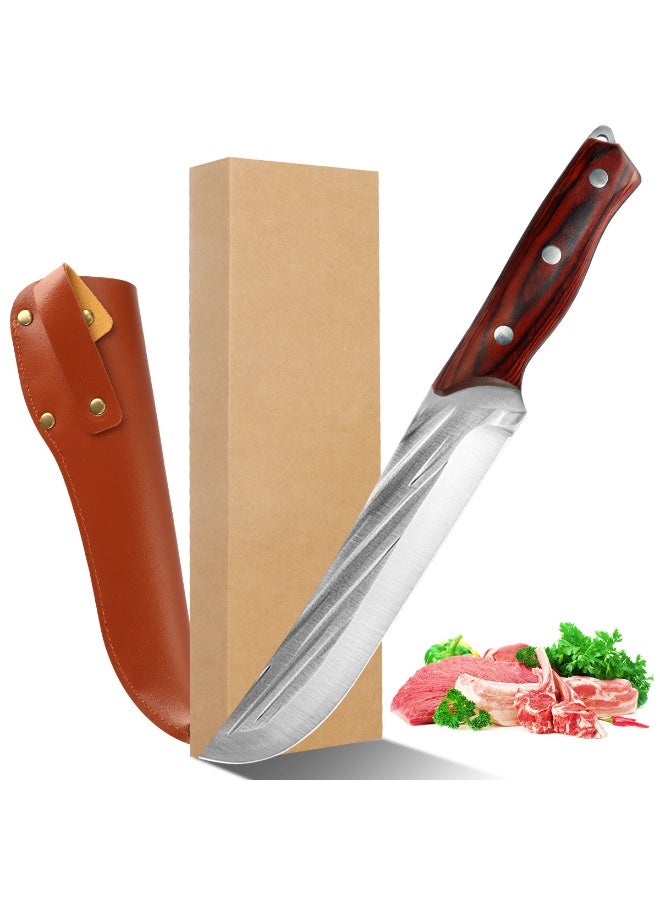 DAMASCO Viking 7-Inch Knife, Hand-Forged Butcher's Knife with Sheath, Chef's Knife, Chopping Knife, Japanese Knife, High Carbon Steel, Suitable for Home, Camping, Barbecue, Meat Cutting - Image 1