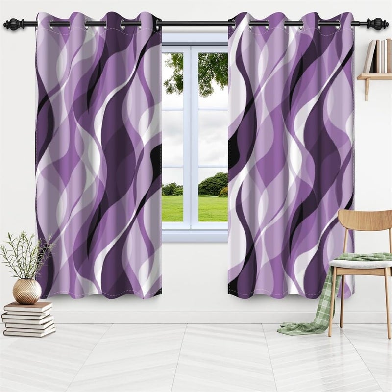 DORCEV Ombre Purple Blackout Window Curtains Abstract Art Aesthetic Gradient Kitchen Curtains Geometric Wave Lines Thermal Insulated Room Darkening Window Drapes Home Decor,42x84 inch,2 Panels - Image 3