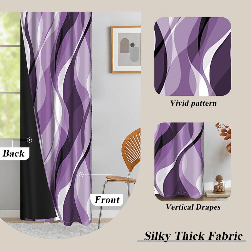 DORCEV Ombre Purple Blackout Window Curtains Abstract Art Aesthetic Gradient Kitchen Curtains Geometric Wave Lines Thermal Insulated Room Darkening Window Drapes Home Decor,42x84 inch,2 Panels - Image 5