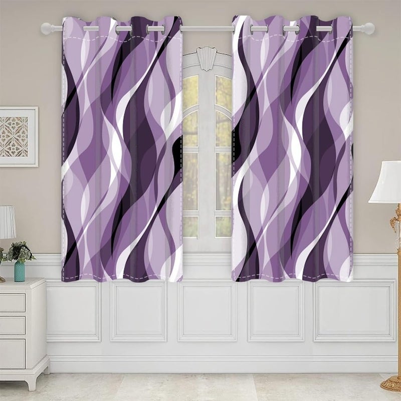 DORCEV Ombre Purple Blackout Window Curtains Abstract Art Aesthetic Gradient Kitchen Curtains Geometric Wave Lines Thermal Insulated Room Darkening Window Drapes Home Decor,42x84 inch,2 Panels - Image 4