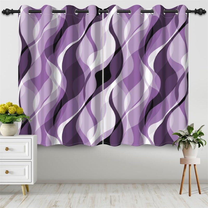 DORCEV Ombre Purple Blackout Window Curtains Abstract Art Aesthetic Gradient Kitchen Curtains Geometric Wave Lines Thermal Insulated Room Darkening Window Drapes Home Decor,42x84 inch,2 Panels - Image 2