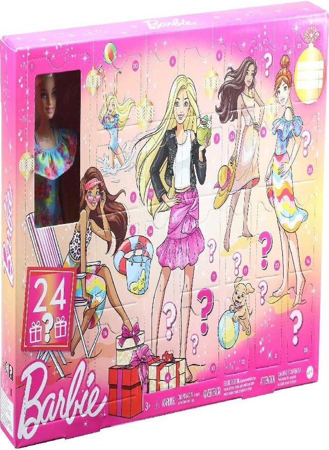Barbie - Barbie Advent Calendar with Barbie Doll (12-in), 24 Surprises Including Day-to-Night Trendy Clothing & Accessories, Festive Holiday Themed Packaging for Kids 3 to 7 Years Old - Image 1