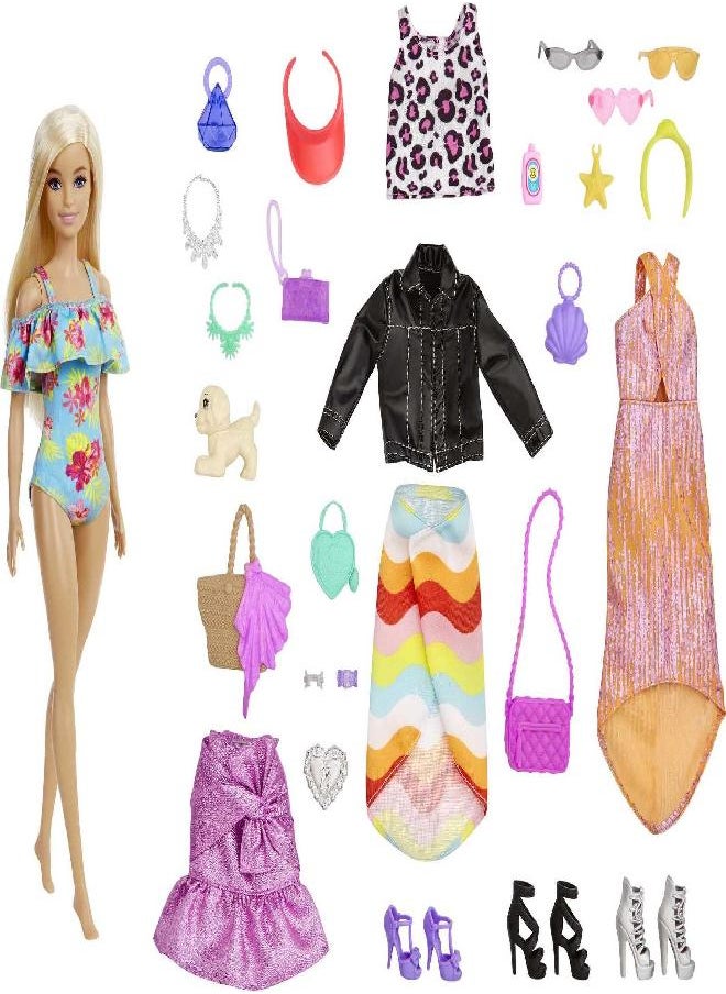 Barbie - Barbie Advent Calendar with Barbie Doll (12-in), 24 Surprises Including Day-to-Night Trendy Clothing & Accessories, Festive Holiday Themed Packaging for Kids 3 to 7 Years Old - Image 1