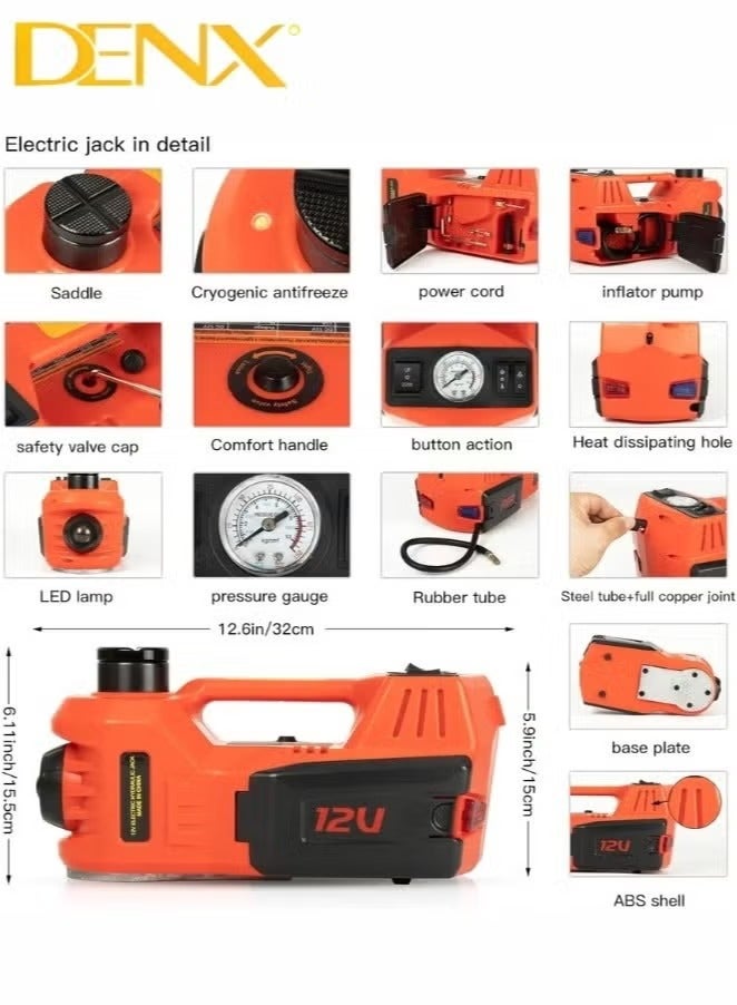 دينكس طقم رافعة هيدروليكية للسيارة سعة 5 أطنان مع مفتاح ربط كهربائي 12 فولت - نطاق الرفع 15-45 سم، يتضمن رافعة كهربائية ومنفاخ هواء وجهاز تحرير الإطارات لتغيير إطارات السيارة بسهولة - Image 5