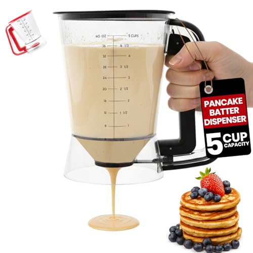 Eggssentials - Pancake Batter Dispenser with 5-Cup Capacity - Waffle Batter Dispenser for Pancakes, Cupcakes & Crepes, Easy-Squeeze Handle, Dishwasher Safe - Black Pancake Dispenser - Image 1