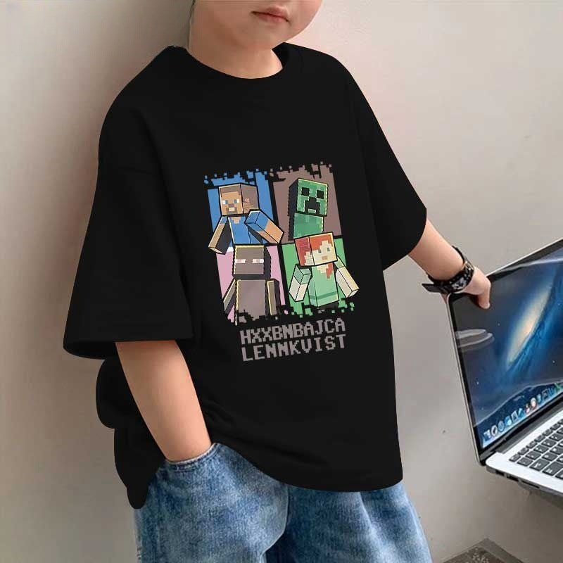 Boys' New Pure Cotton Children'S T-Shirt Short Sleeve 2025 Summer Minecraft Print For Older Children Trendy Top - Image 1