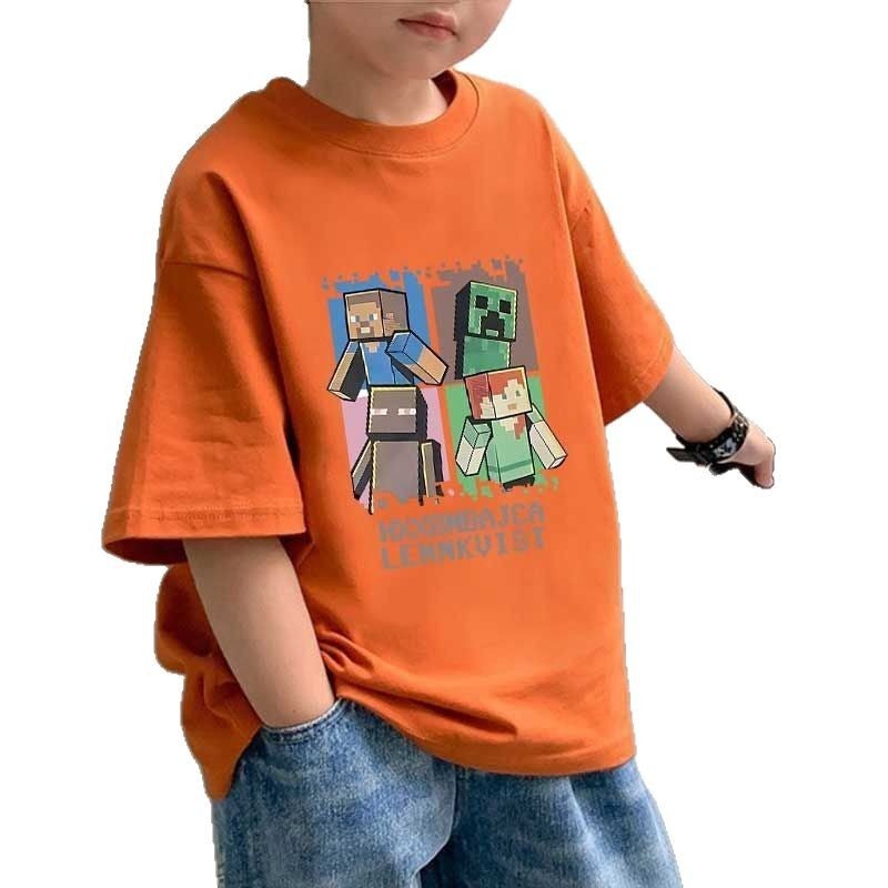 Boys' New Pure Cotton Children'S T-Shirt Short Sleeve 2025 Summer Minecraft Print For Older Children Trendy Top - Image 5