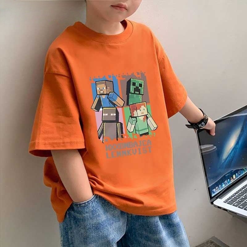 Boys' New Pure Cotton Children'S T-Shirt Short Sleeve 2025 Summer Minecraft Print For Older Children Trendy Top - Image 4