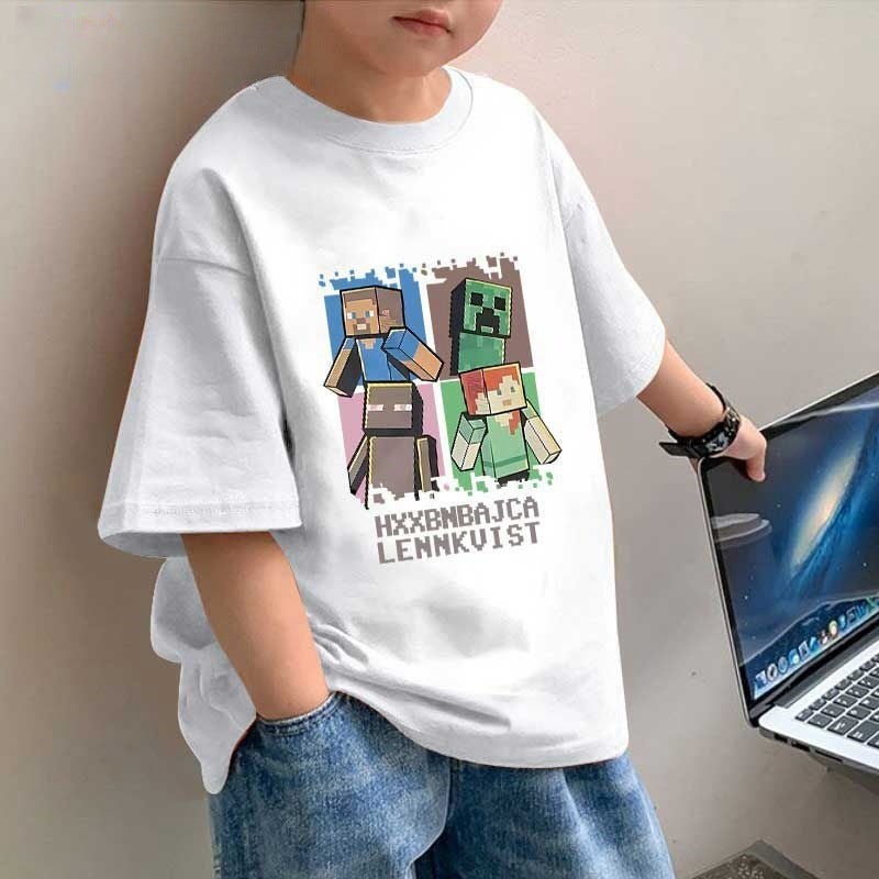 Boys' New Pure Cotton Children'S T-Shirt Short Sleeve 2025 Summer Minecraft Print For Older Children Trendy Top - Image 2