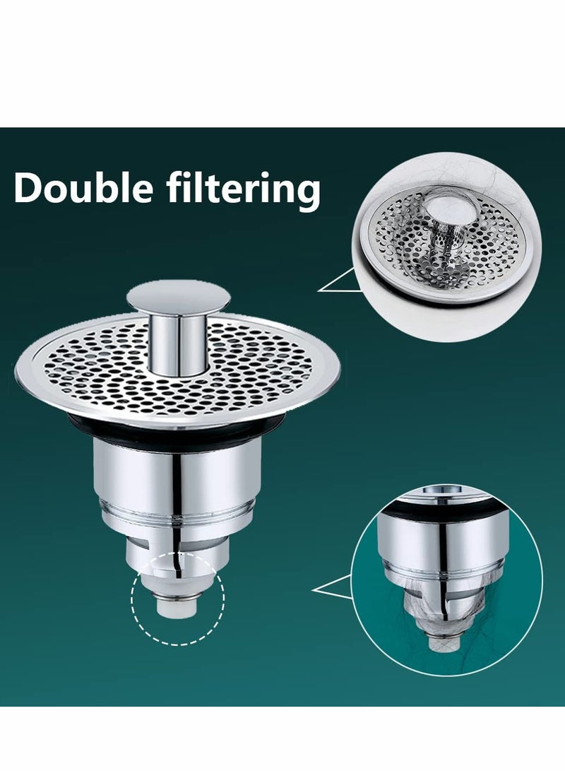 SYOSI Sink Stopper, Anti-odour Pop Up Sink Bath Plug Replacement Stainless Steel with Strainer, Push Down Bathroom Plugs for Wash Basins with 2 Rubber Washers for 30-40mm Hole  - Image 3
