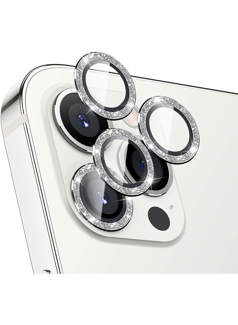 Theodor iPhone 12 Pro Max 3 Pcs Camera Lens Protector With 9H Tempered HD Glass Camera Cover Anti Scratch Aluminum Alloy Camera Ring, Glitter Silver - Image 1