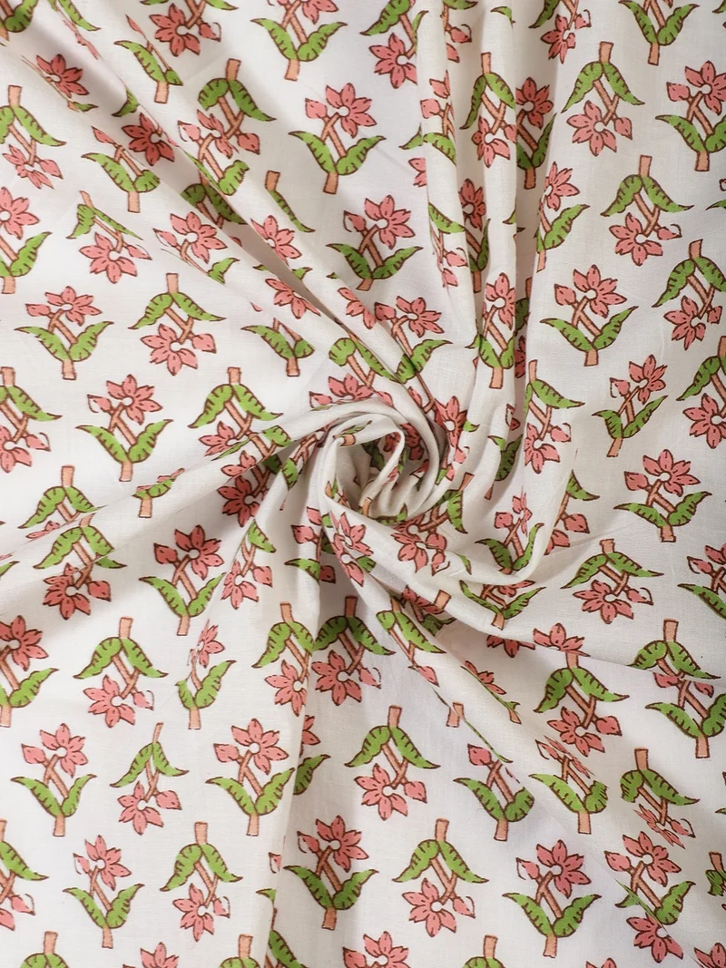 أيه كيه إس Floral Buti Print Fabric, White, One Meter
