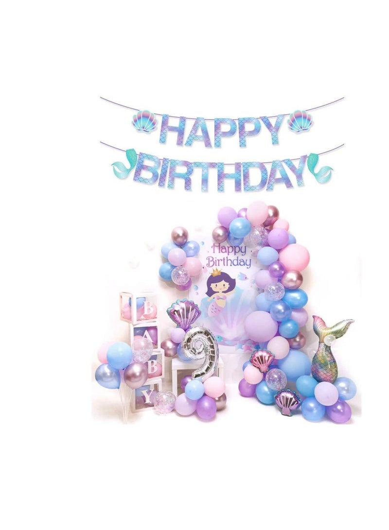 SOLARAE Happy Birthday Banner Mermaid Pre-assembled, Mermaid Birthday Decoration for Girls, Mermaid Party Supplies for Mermaid / Under The Sea Animal Themed Birthday Party, Baby Shower - Image 2