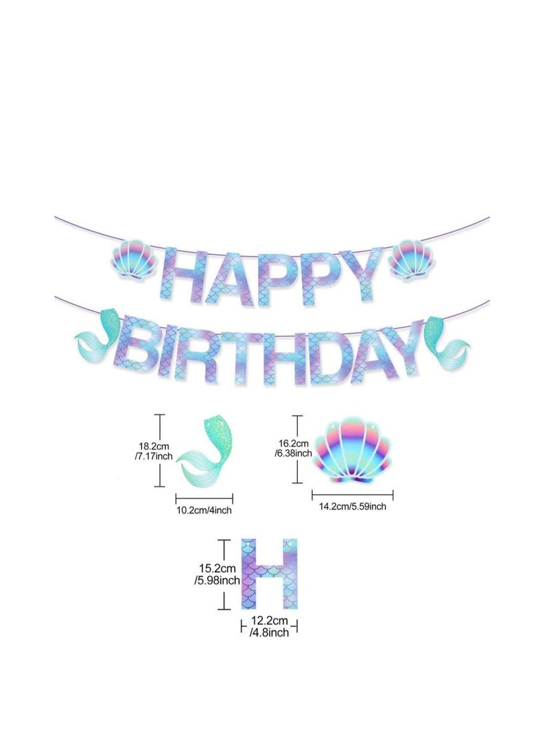 SOLARAE Happy Birthday Banner Mermaid Pre-assembled, Mermaid Birthday Decoration for Girls, Mermaid Party Supplies for Mermaid / Under The Sea Animal Themed Birthday Party, Baby Shower - Image 5