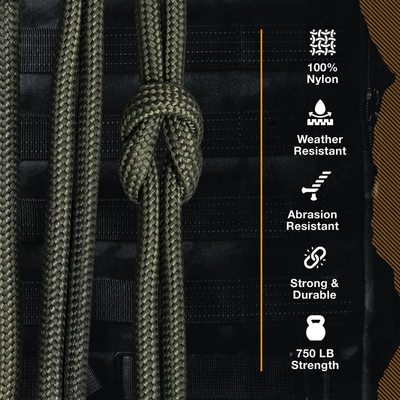 Mossy Oak Paracord Rope 750 with 11 Inner Strands | 50ft Nylon String, Tactical Survival Gear for Camping, Hunting, Fishing, Hiking, Crafting & DIY | Durable & Lightweight, 4mm Parachute Cord (Olive) - Image 2