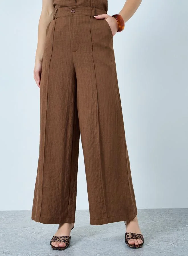 Styli Brown Wide Leg Linen Pants