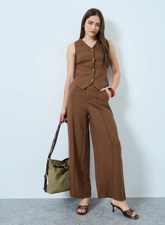Styli Brown Wide Leg Linen Pants