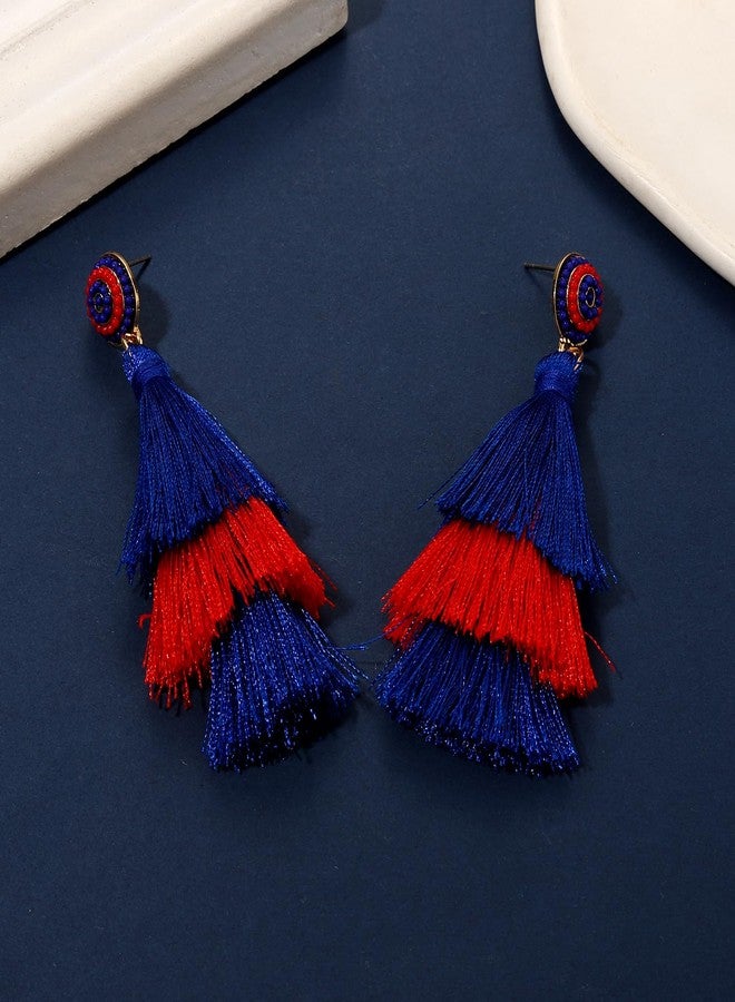 بودرير مجموعة أساور بوديرير 9 قطع ليوم المباراة، أساور مطاطية قابلة للتكديس مزينة بخرز هيشي، مجوهرات فريق كرة القدم، إكسسوارات رياضية لمحبي الرياضة (أزرق وأحمر) - Image 5