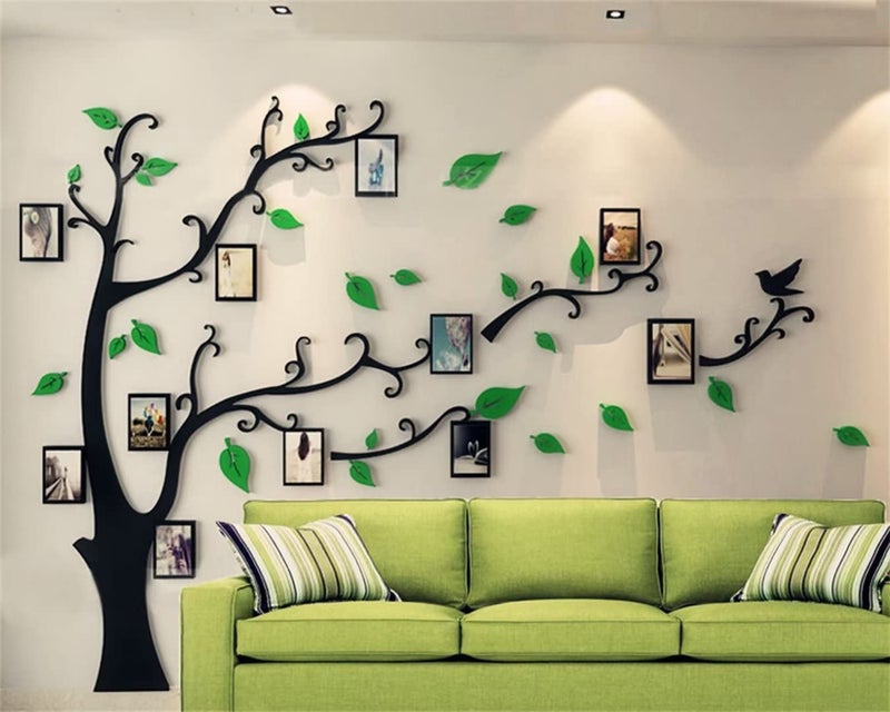 guangmu 3D Tree Wall Stickers - DIY Photo Frame Tree Wall Decal Family Photo Frame Sticker Murals Wall Decor Living Room Bedroom TV Background Home Decorations (M:83 * 59in Green Right) - Image 2