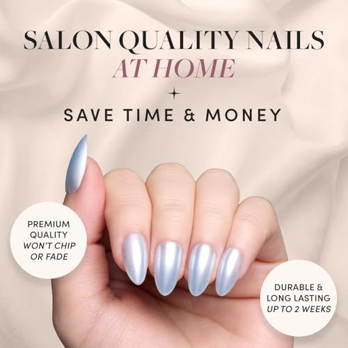 Glamnetic Press On Nails Something Blue Short Almond Fake Nails Baby Blue with a Glossy Glazed Finish Salon Quality 15 Sizes 30 Nail Kit with Glue - Image 3