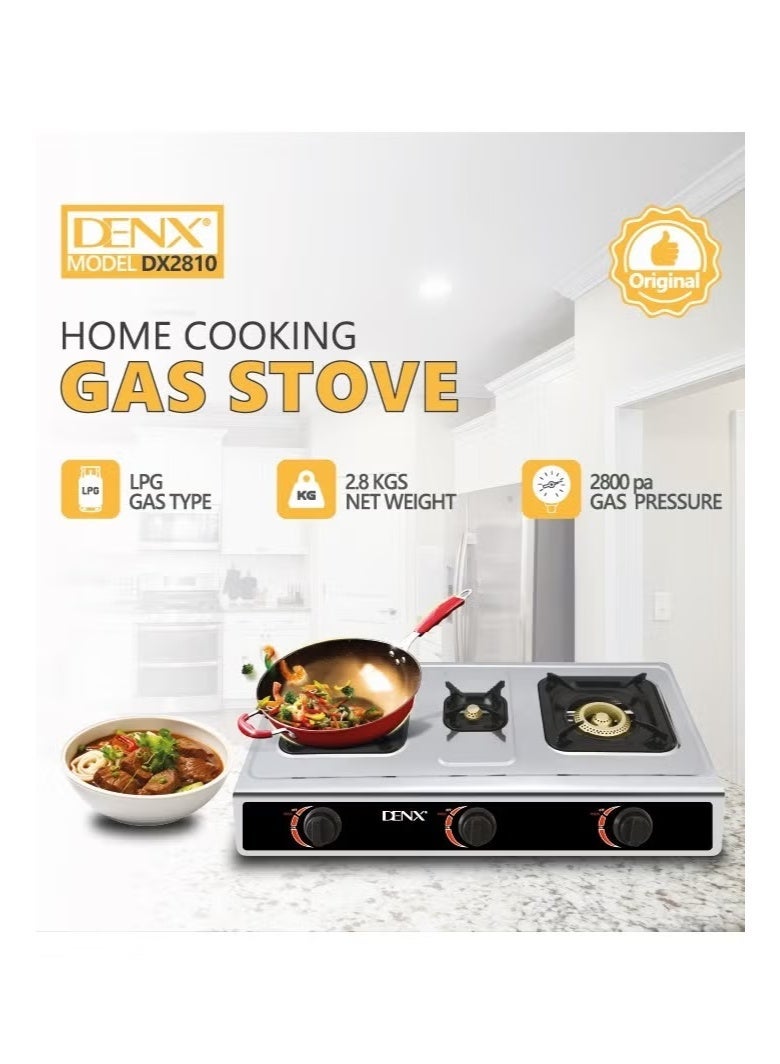 Denx Three-burner glass-top gas stove with automatic ignition and cast iron burner in a stylish design - Image 1