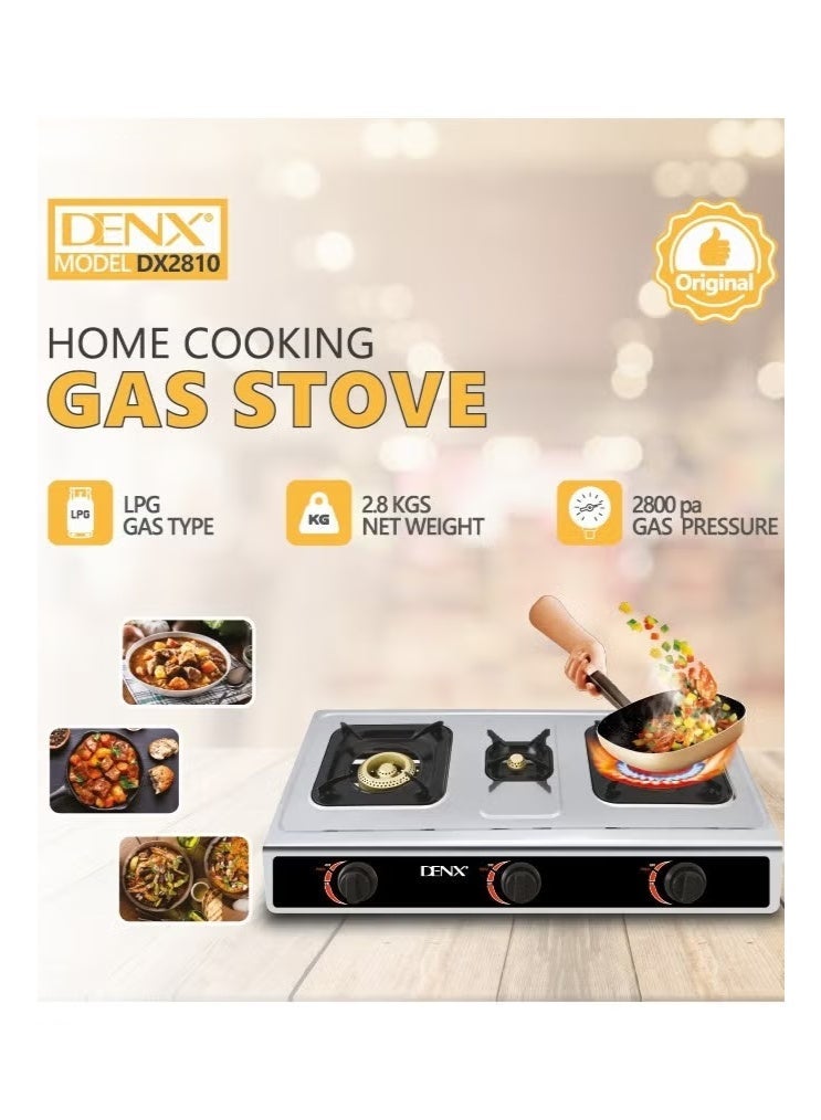 Denx Three-burner glass-top gas stove with automatic ignition and cast iron burner in a stylish design - Image 4