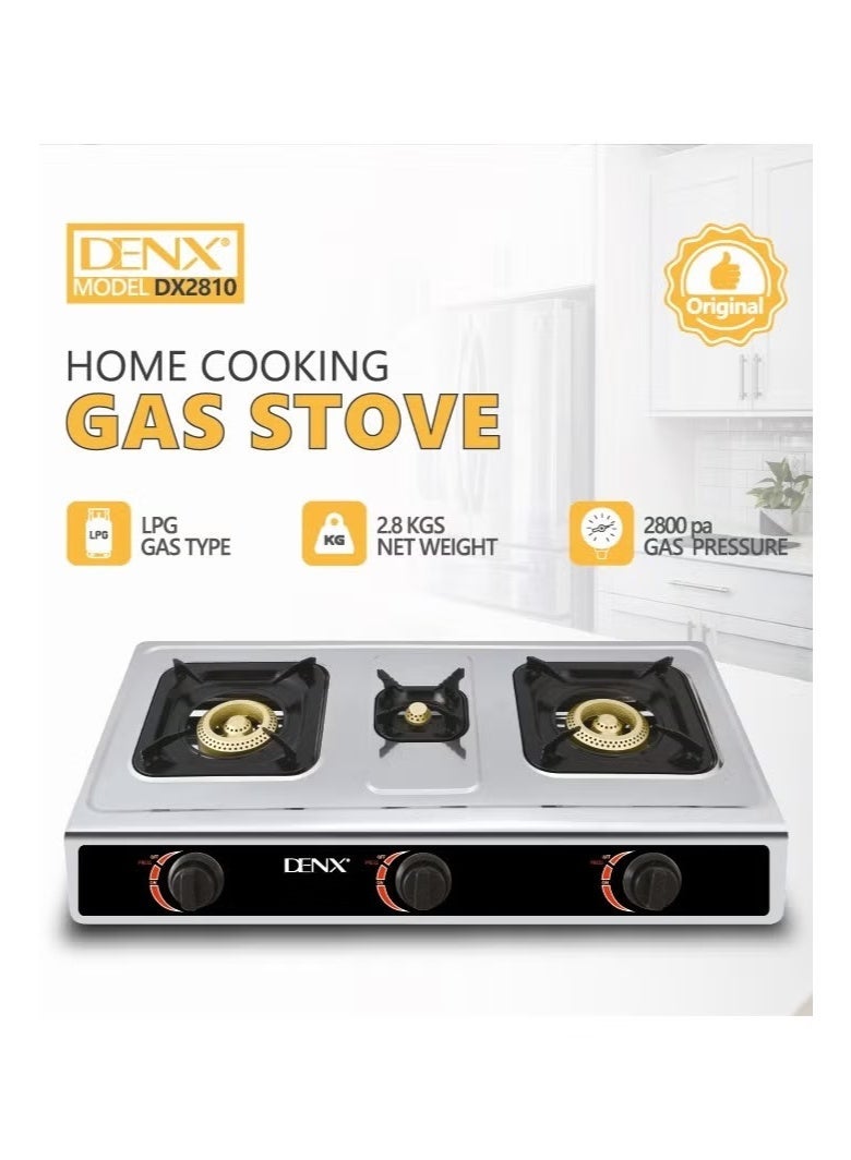 Denx Three-burner glass-top gas stove with automatic ignition and cast iron burner in a stylish design - Image 2