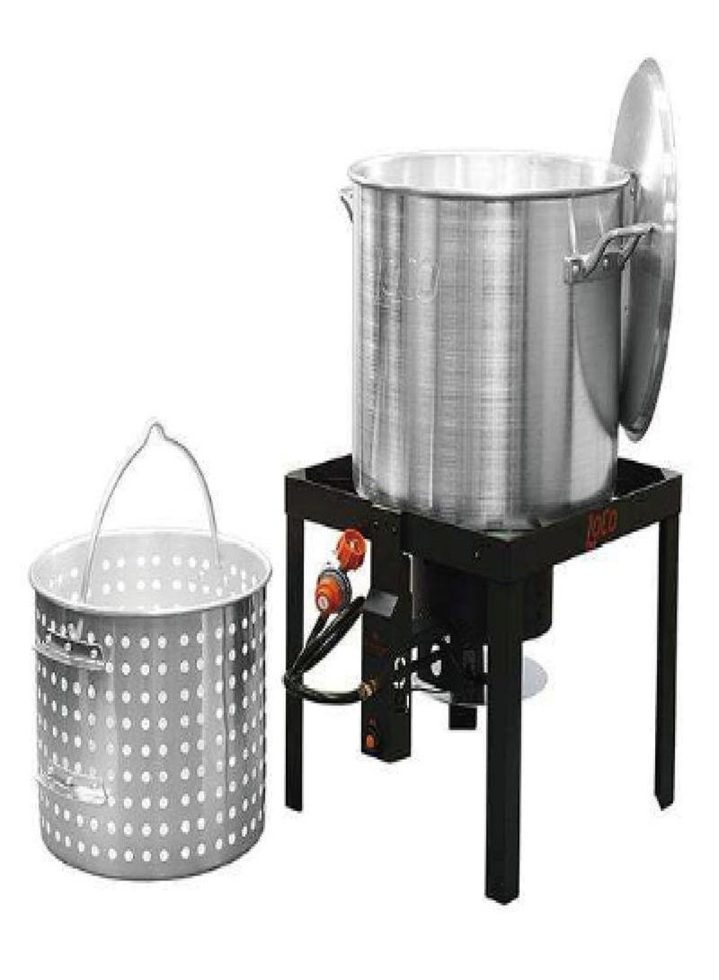 Generic 60 QT Country Boil/Steam Kit  Aluminum Boiling Pot with Basket, Crab Steaming, Crawfish Boil, Seafood Boil Pot  - Image 1