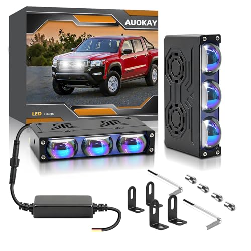 AUOKAY 2PCS Grill Driving Lights,Mini Projector Super Bright Hi-Lo Beam White/Yellow Fog Lights with Blue Lens,Waterproof for Offroad/Motorcycle/UTV/ATV - Image 1
