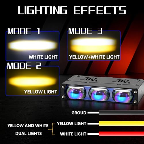 AUOKAY 2PCS Grill Driving Lights,Mini Projector Super Bright Hi-Lo Beam White/Yellow Fog Lights with Blue Lens,Waterproof for Offroad/Motorcycle/UTV/ATV - Image 5
