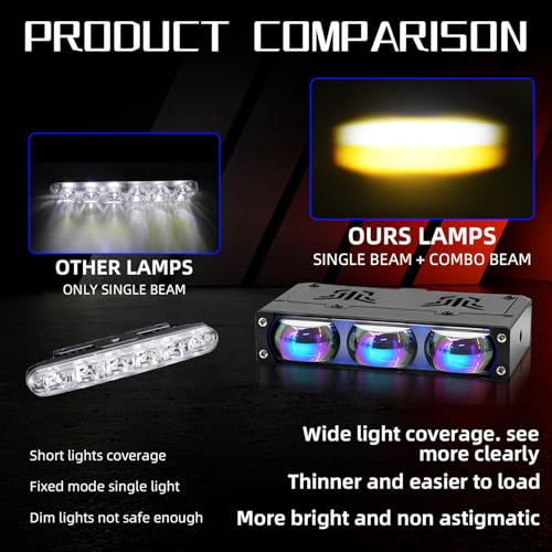 AUOKAY 2PCS Grill Driving Lights,Mini Projector Super Bright Hi-Lo Beam White/Yellow Fog Lights with Blue Lens,Waterproof for Offroad/Motorcycle/UTV/ATV - Image 4
