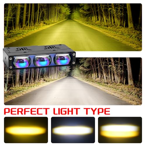 AUOKAY 2PCS Grill Driving Lights,Mini Projector Super Bright Hi-Lo Beam White/Yellow Fog Lights with Blue Lens,Waterproof for Offroad/Motorcycle/UTV/ATV - Image 2