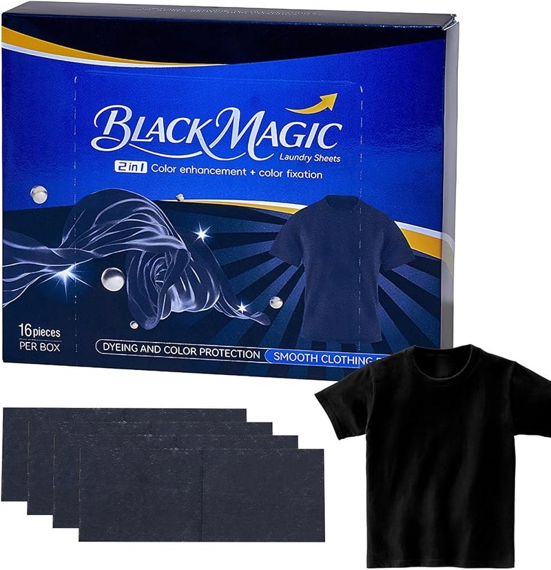 أوراق صبغ الملابس السوداء 16 قطعة لاستعادة الأقمشة الداكنة المكثفة آمنة للغسالة - Image 1