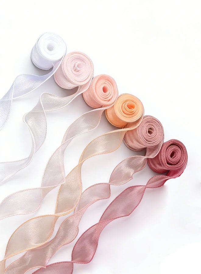 Ribbon,6 Rolls of Mesh Smooth Ribbon Fishtail Sheer Transparent Ribbons Rolls with Spool for Sewing,Making Crafts,Corsage Wedding ,Bouquets, Cake Decor, Flower Packaging,6 colors, 4cm x 10y per roll - Image 1